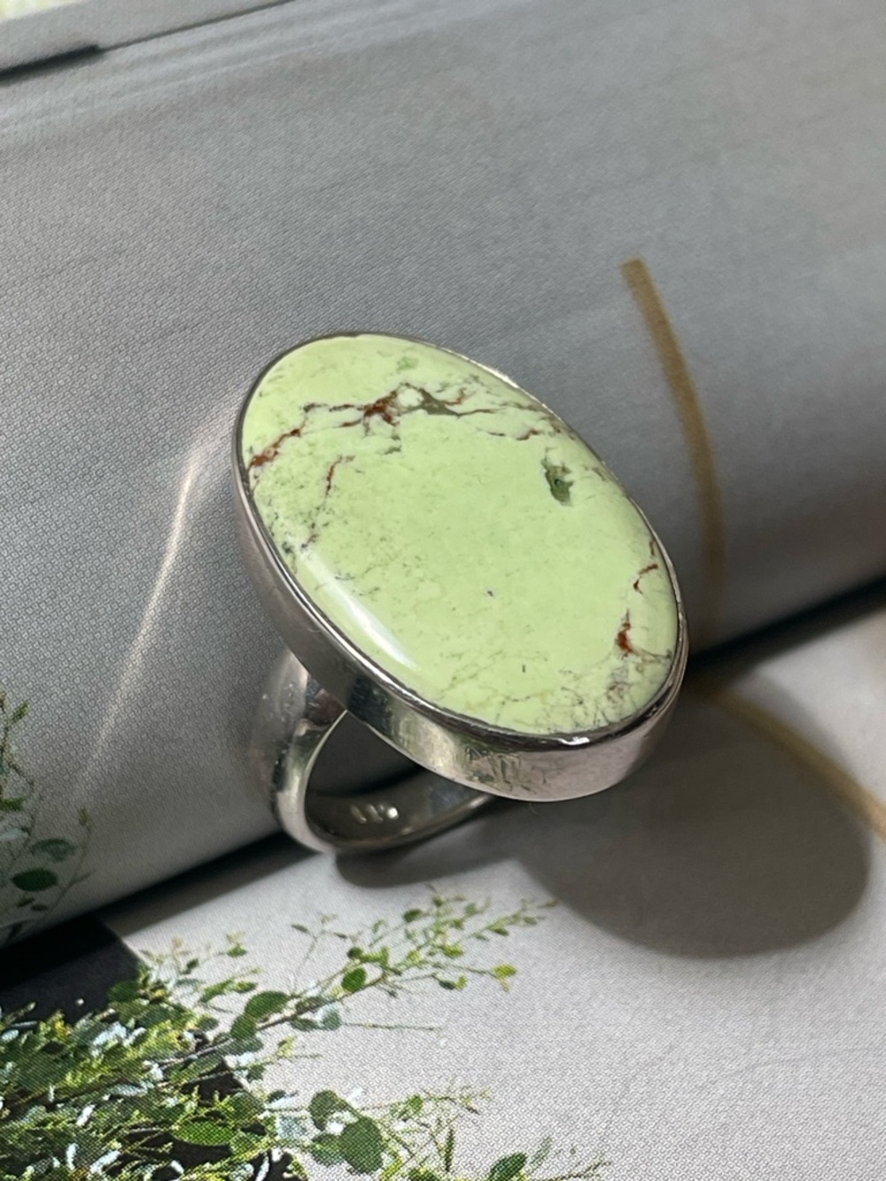 925 Sterling silver Lemon Chrysoprase ring size US:7